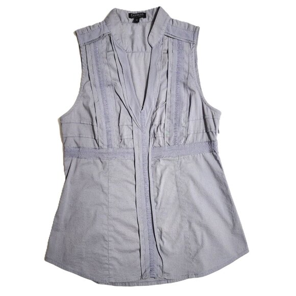 Express Essential Stretch Collarless VNeck Tailored Gray Cotton Top Size XS/TP - Picture 1 of 6
